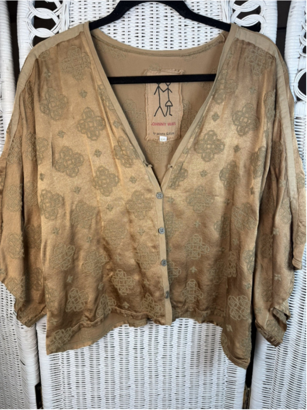 Johnny Was L Bronze Embroidered Cropped Kimono Batwing Top NEEDS TLC - Older Tag